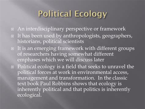 Political Ecology .